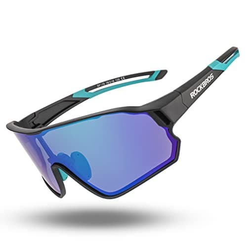 ROCKBROS Unisex Rectangular Polarized UV Protection Cycling Sunglasses, Black Blue, One Size