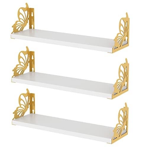 Hoikwo 3 Pack Butterfly Wall Shelves White Gold Floating Book Shelves for Mother Mom Women Girls for Preppy Room Decor Living Room Bedroom Decor Aesthetic