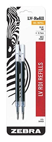 Zebra Pen LV-Style Gel Ink Pen Refill, 2-Pack Blue Ink, 0.7mm Medium Point, Smooth Writing, Fits Select Zebra Gel Pens (87022)