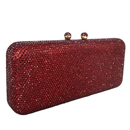 Boutique De FGG Burgundy Evening Bags and Clutches Women Formal Crystal Clutch Handbag Wedding Rhinestone Clutch Purse,Mini