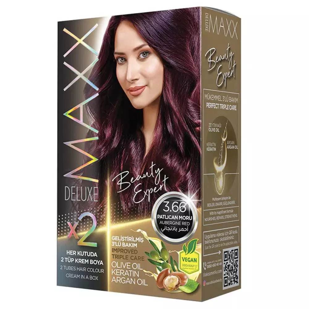 Maxx Deluxe Permanent Hair Colour With Olive Oil Keratin And Argan Oil- 3.66 Aubergine Red