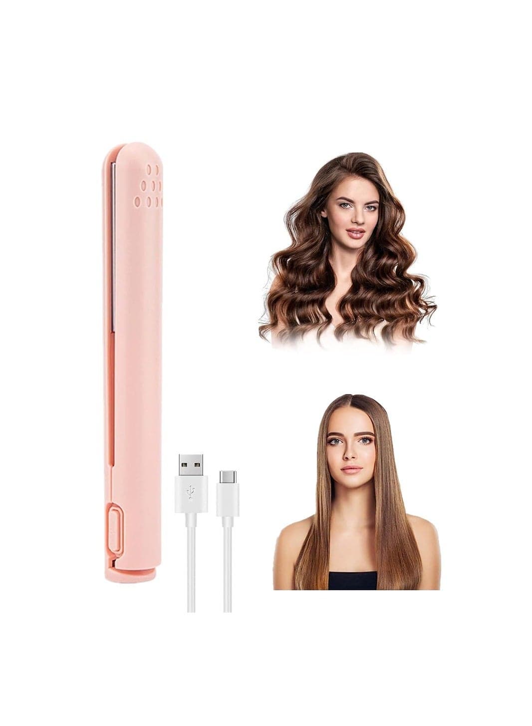 Mini Dual-Purpose Curling Iron, 2 in 1 Hair Straightener and Curler, Ceramic Iron for All Types, Portable Curler Home Travel (Pink)