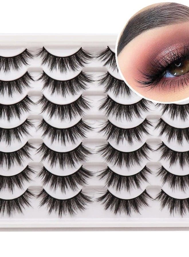 Eyelashes Natural Look Faux Mink Lashes Pack Handmade Fluffy False Eyelashes 14 Pairs Cat Eye Lashes (54)