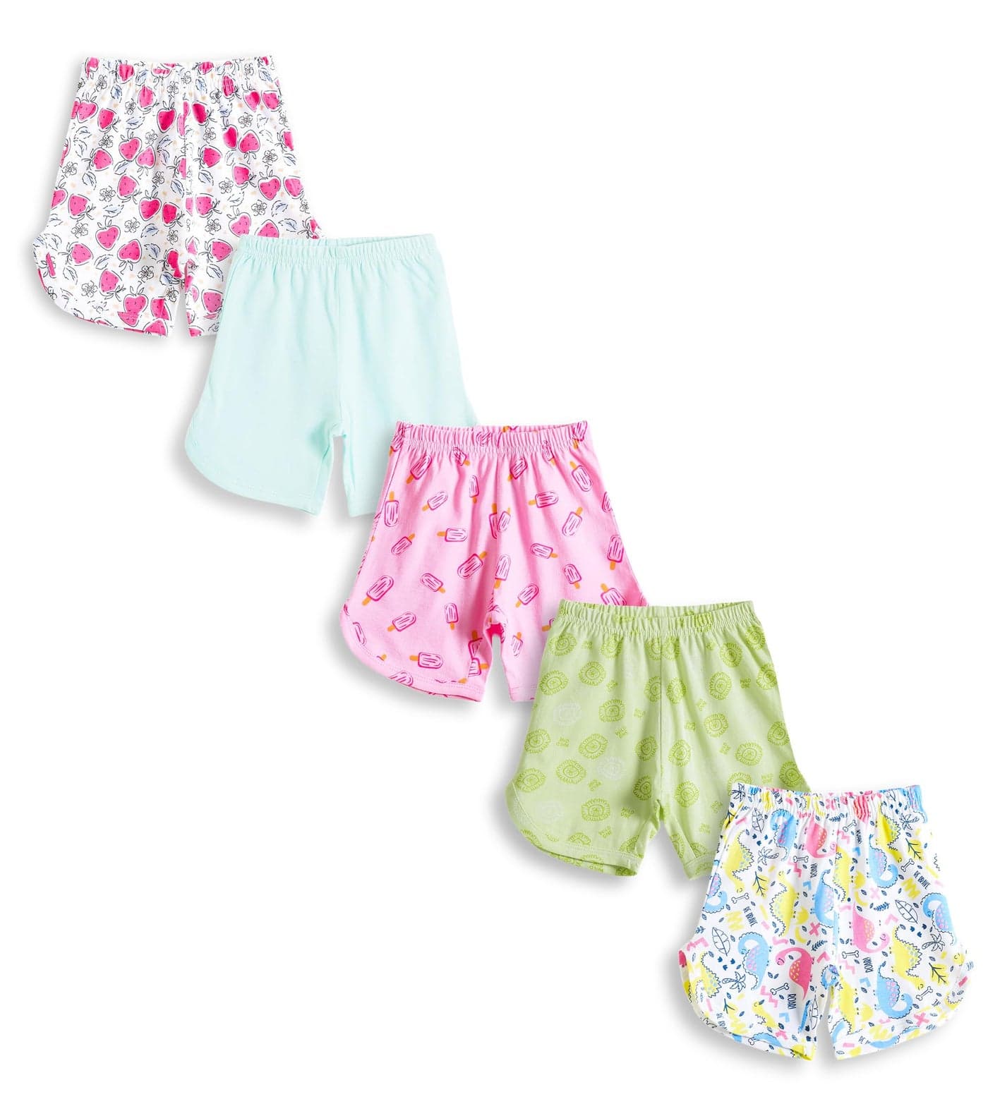 YUV Baby Girls Regular Fit Multicolor Cotton Shorts (Pack of 5) - 18 to 24 Months