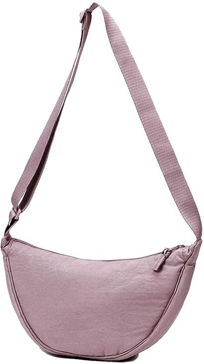 Lyrovo Travel Small Nylon Sling Half Moon Crescent Crossbody Purses Bag for Women Men Trendy (Purple)