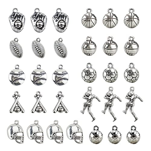 JIALEEY Ball Sports Charms Collection Mixed Ball Games Sport Charms Pendants for Jewelry Making DIY Findings 30pcs(100g)