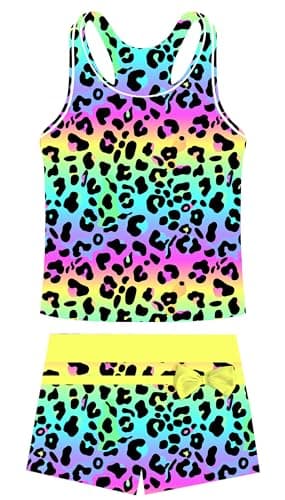 Belovecol Girls Leopard Colorful Two-Piece Swimsuit Kids Boyshorts Tankini Bathing Suits Panther Printed Beach Swimwear 8-9 Years