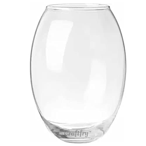 Craftfry Oval Shaped Decorative Glass Vase for Living Room Table and Home Décor Gift Item 8 Inch Flower Pot Decorative Glass Vase (White), Pack of (1)