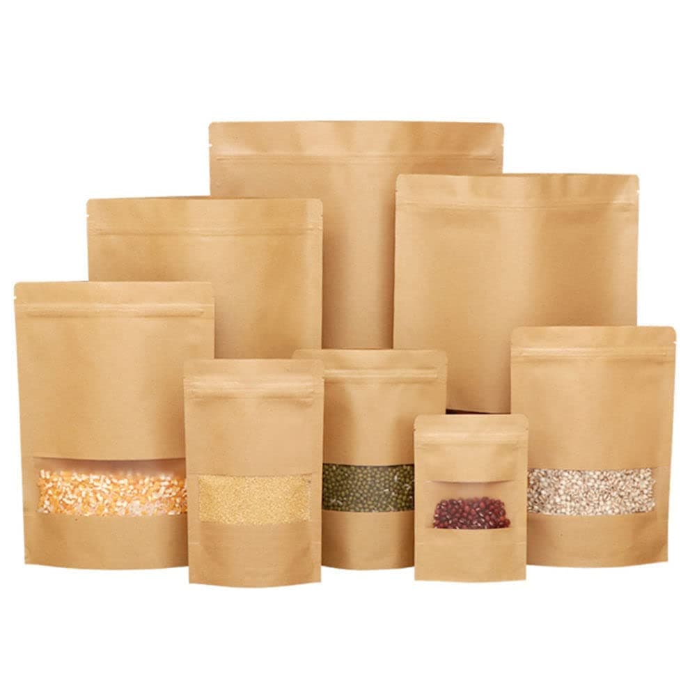 DharjReusable Zip Lock Brown Kraft Stand Up Paper Pouch Bags for MultiPurpose Storage 8X12 Pack of 20