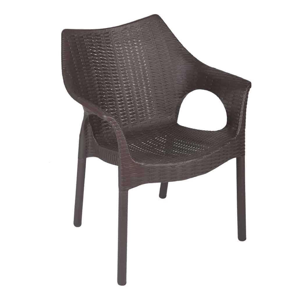 Attro Supreme Cambridge Armchair Premium Heavy Duty Plastic Chair with Stylish Rattan Looks Made with Synthetic Resin for Living Room Outdoor Home and OfficeClassy and ComfortableWenge