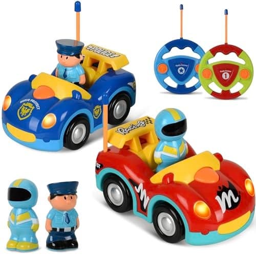 Haktoys Remote Control Cars for Toddlers 2 Pack Police Race Car Toy Set with Different Frequency for 2 Player Racing Toddler Remote Control Car Toys for Boys and Girls
