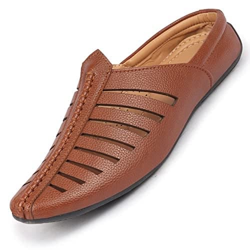 FAUSTO FST FOSME-2032 TAN-45 Men's Tan Laser Cut Back Open Evening Party Ethnic Mules Slip On Shoes (11 UK)