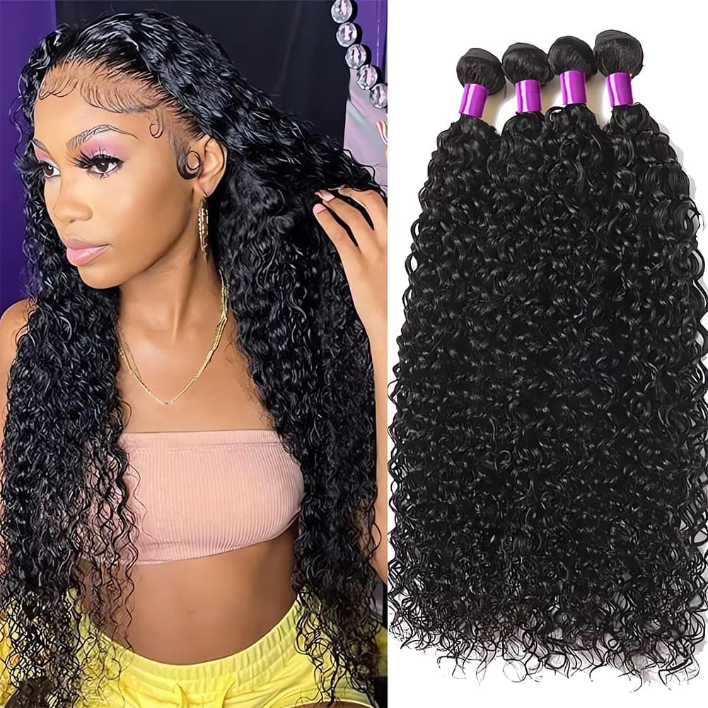 Luduna Water Wave Bundles 100 Unprocessed Brazilian Virgin Hair Bundles Wet and Wavy 3 Bundles Human Hair Extensions SewIn for Black Women Natural Color
