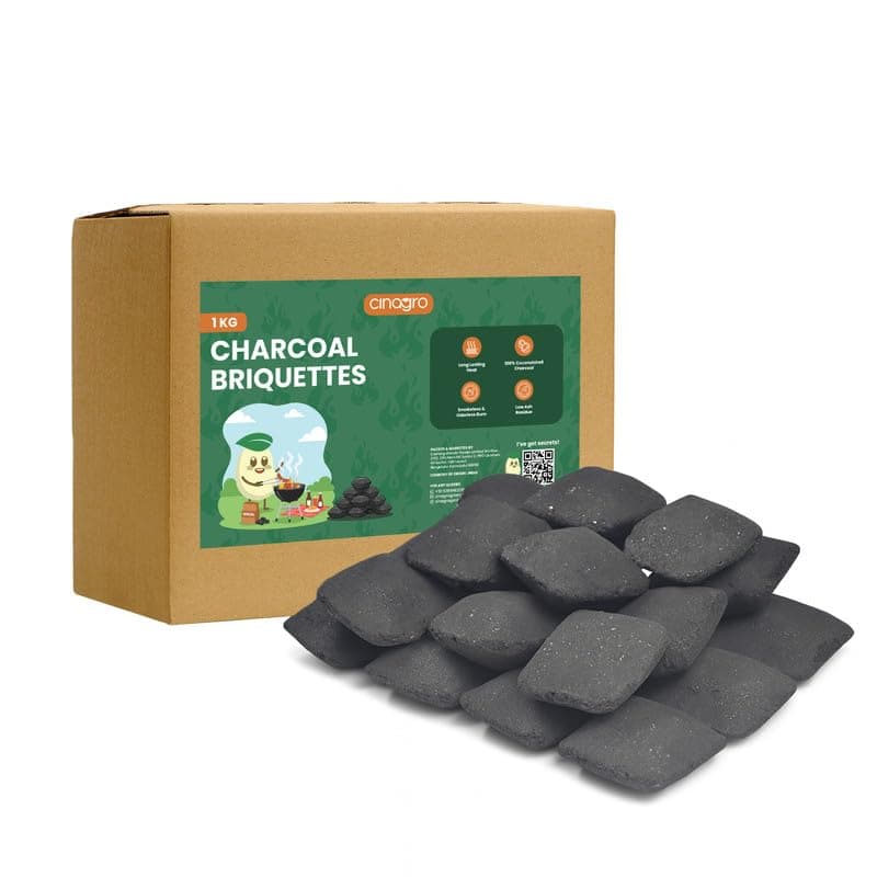 Cinagro Charcoal Briquettes, 1Kg Pack, All-Natural Coconut Shell, Long-Lasting Fire Starter Cubes, Smoky Heat for Barbecue, Grill, Smoker, Cooking, Even-Burning Pillow Shape, Low Smoke, No Sparks