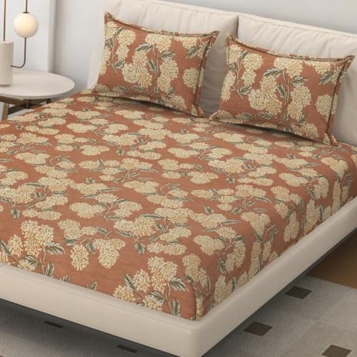 SEJ by Nisha Gupta Bedsheet for Double Bed with Pillow Cover | 300 Tc Cotton Feel Microfibre Abstract Printed Soft Bed Sheet & Wrinkle Free | Perfect for Home Decor | Size 230 X 240 Cm Brown