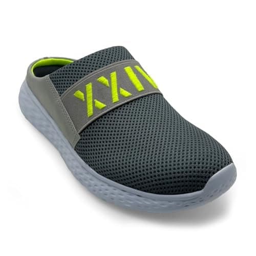 KazarMax Premium Stride Mules Grey Neon Sporty Comfort Slip-On Mule for Men -8 UK
