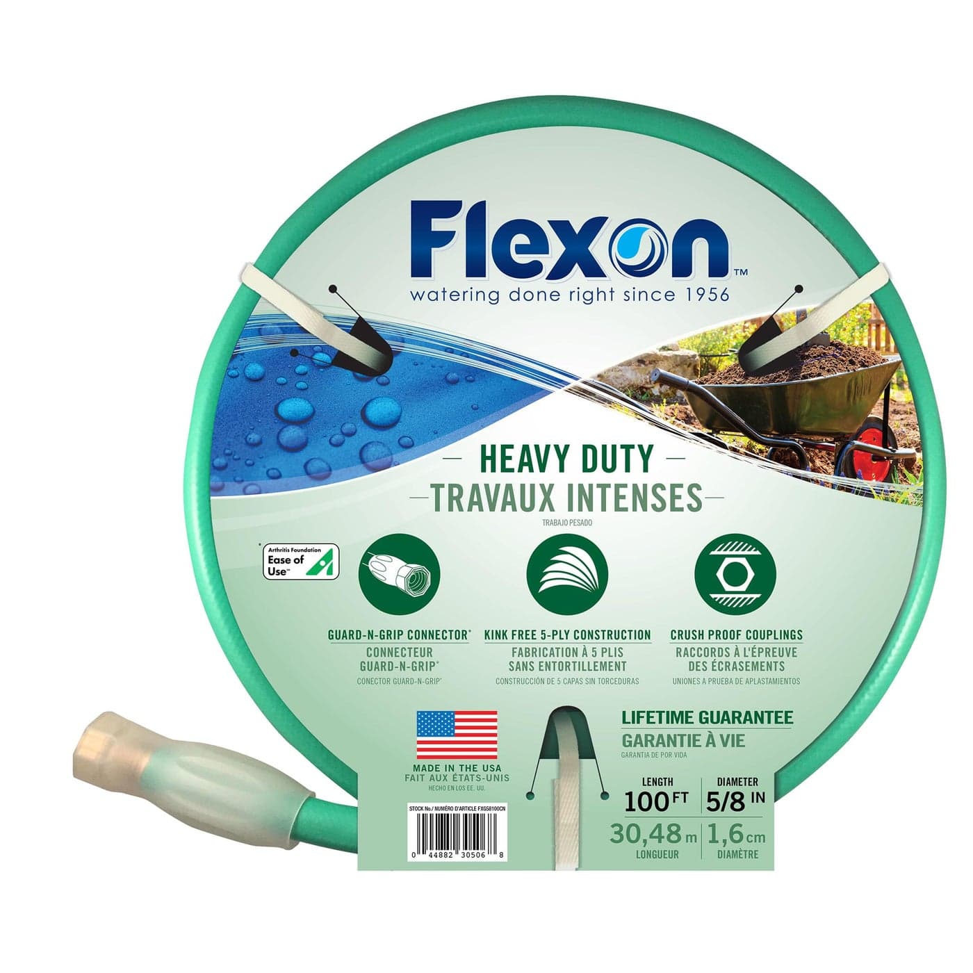Flexon FXG58100 58Inch x 100Foot Heavy Duty 5Ply Forever Garden Hose Green