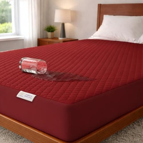MY ARMOR Mattress Protector | Waterproof Twin Cotton Quilted Fitted – Breathable, Noiseless, Ultra Soft Bed Protector Queen Size with Elastic Skirting (Queen 78x60 inch 6.5x5 ft, Maroon)