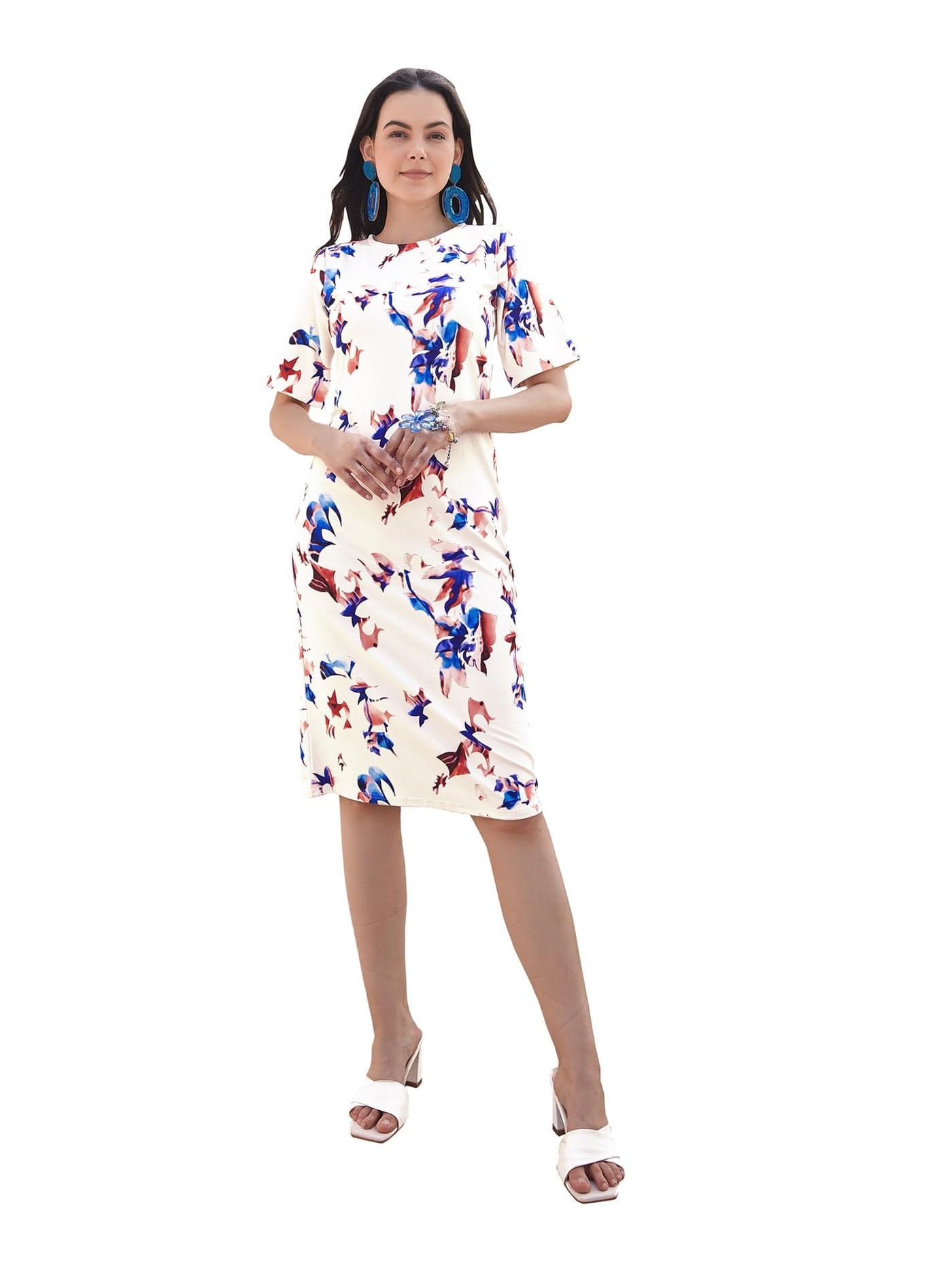 PURVAJA Women’s Bodycon Knee Length Dress (Wini-030-Bats_White_Large)