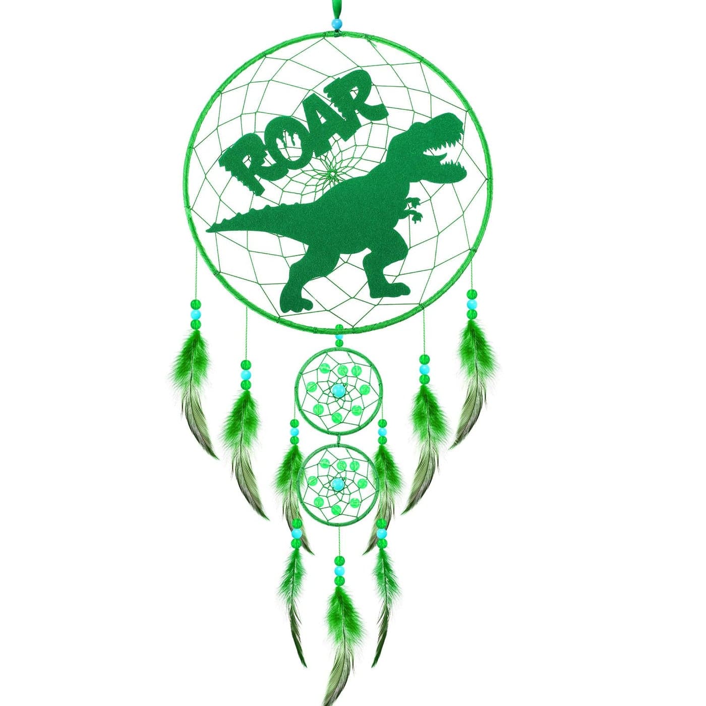 Dinosaur Dream Catcher Kit for Kids Dino Feather Dreamcatcher Dinosaur Wall Hanging Decor with Triple Ring DIY Feather Dream Catcher Gifts for Home Nursery Boys Girls Toddler Baby Room Bedroom Decor