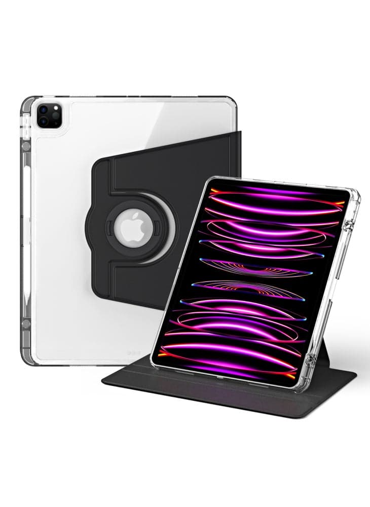 For iPad Pro 12.9 (2022)/(2021)/(2020)/(2018) Case Detachable Stand PU Leather+Acrylic Tablet Cover - Black