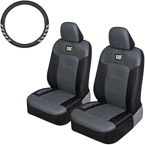 CAT® MeshFlex Truck Seat Covers - Front Set with Steering Wheel Cover Fits 15.5-16 Inch Wheels - Automotive Seat Covers for Cars, Trucks and SUVs, Gray