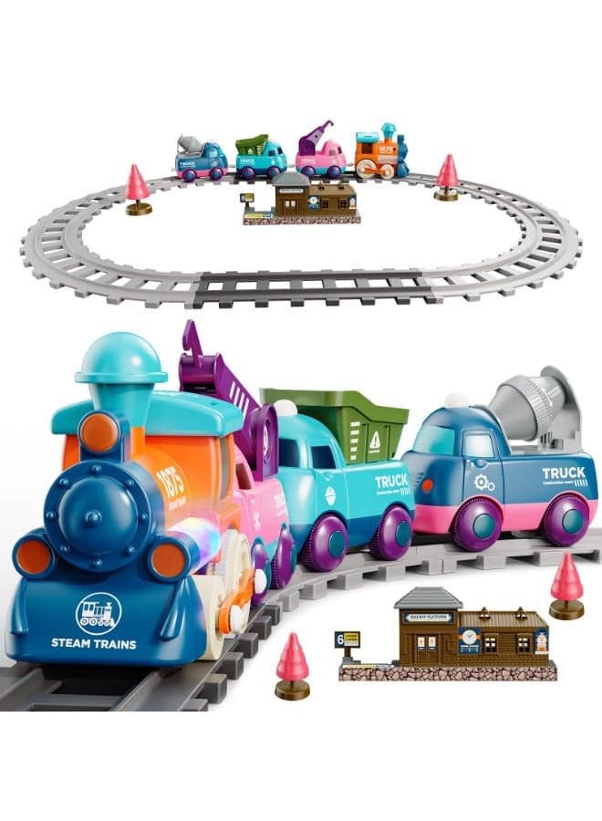Cartoon Electric Train Set , Children'S Track Toy Car, Educational Baby Slide Toy Vehicle Set, Macaron Railway Train With Lights And Music, Multi-Functional Truck Toy Train , Cultivates Hand-Eye Coordination and Intelligence Development, Boys Toy Car Baby Toy Car Children Gift Party Favor