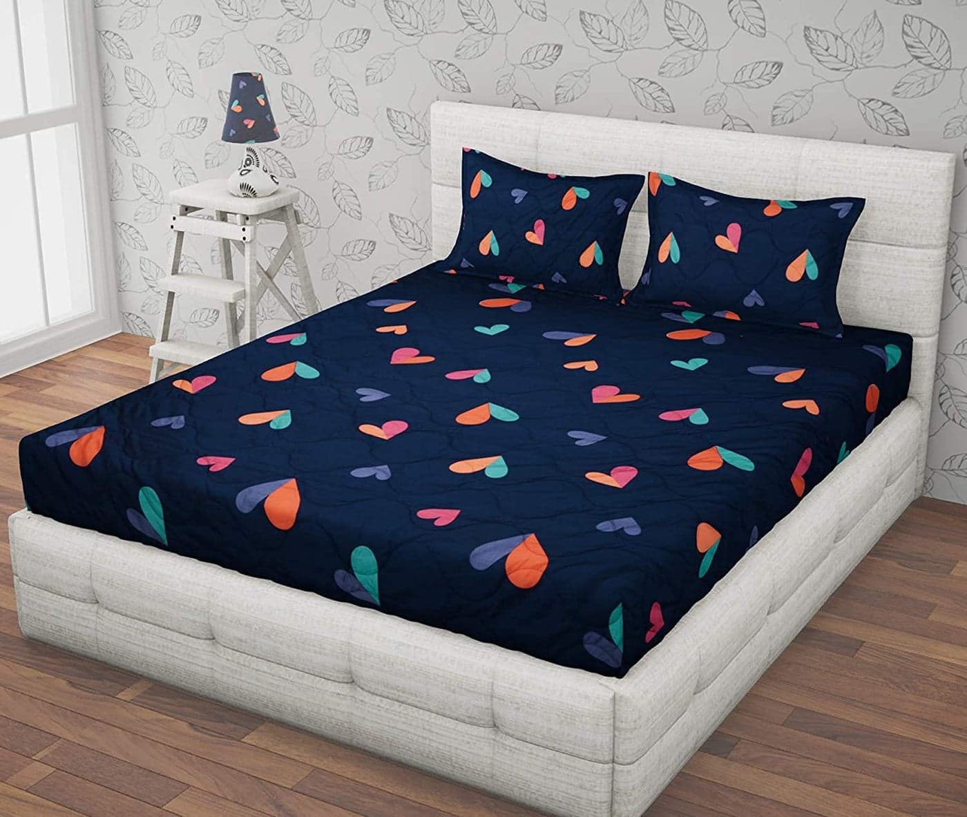 Akshya Elastic Fitted Printed Queen Size Double Bed Bedsheet with 2 Pillow Cover(72"x78")