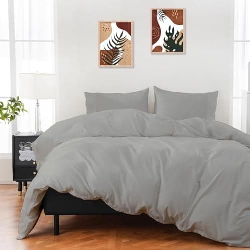 ARlinen Emperor Size Duvet Cover Set, 100% Egyptian Cotton, 3 Piece Bedding Set with Zipper Closure, Includes 1 Light Grey Duvet Cover (114x100 inches) and 2 Pillow Cases (20x40 inches)