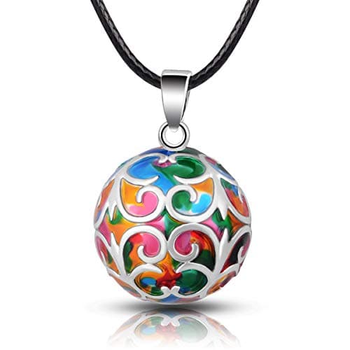 EUDORA Harmony Ball Necklace Flower-de-luce Colorful Chime Pendant Pregnancy Gift 30" & 45" Chian