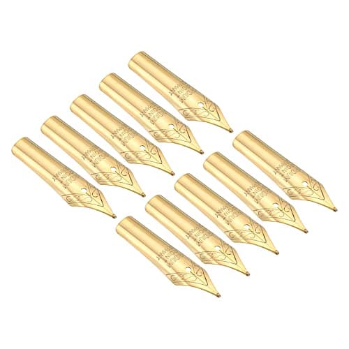 PATIKIL 0507mm Line Width Fountain Pen Nib Replacement 10 Pack 304 Stainless Steel Ink Dip Calligraphy Pen Nib for Drawing Writing Gold