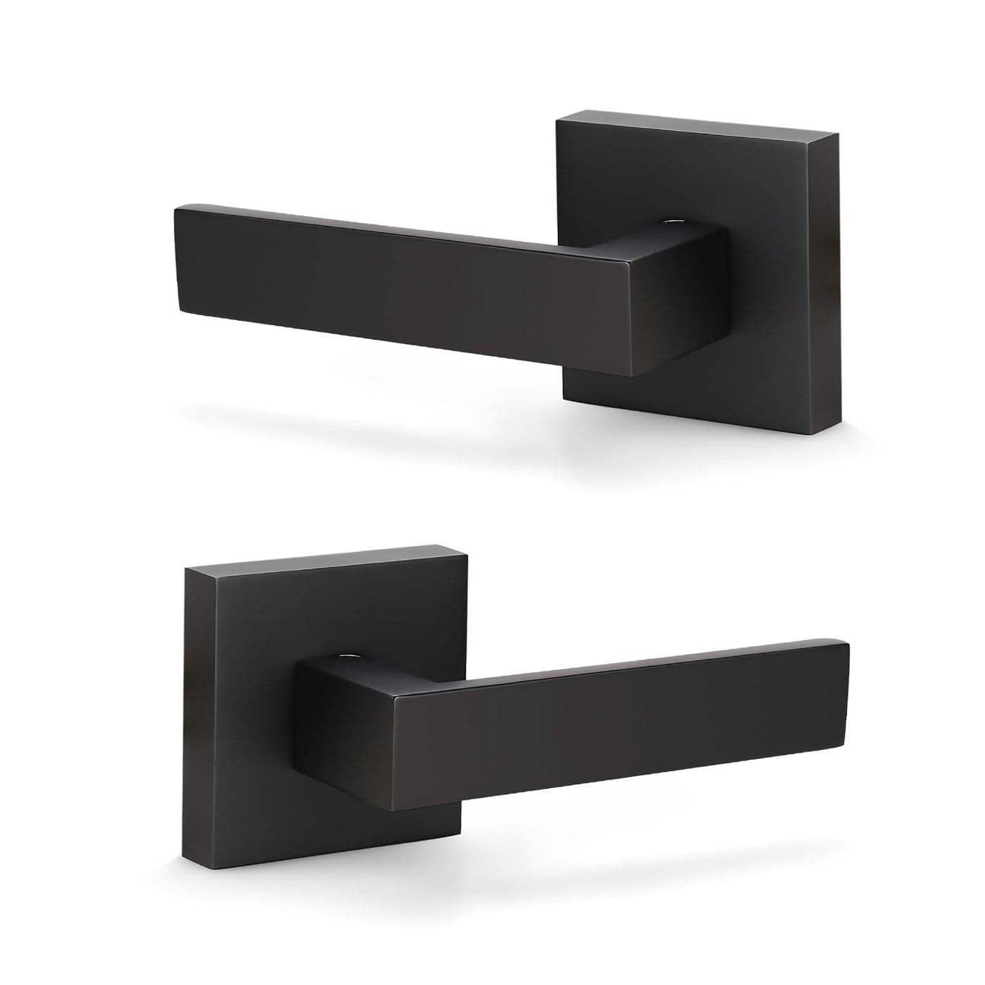 KNOBWELL 2 Pack Modern Dummy Lever Door Handle Keyless Interior Door Dandle Set for Closet or French Doors Matte Black Only Single Side Use