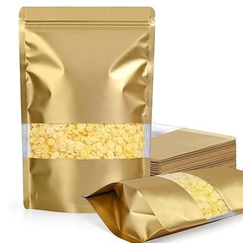 CLassiC Eco Friendly Bags Waterproof, Leakproof, Airtight Multi-Purpose Storage with Top Notch | Reusable Zip Lock Stand Up Pouches | Gold (100, 100 Grams)