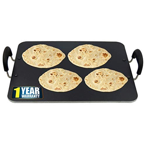 IBELL PT3833 Non Stick Tawa, Dosa Roti Chapati Pathiri Tawa, Large Rectangular Aluminium Body, 38cm x 33cm with 5mm Thickness (Black)