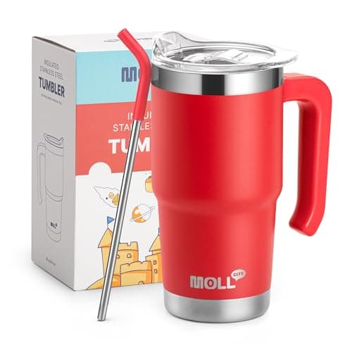 Mollcity Kids Tumbler with Handle-16 oz Stainless Steel Vacuum Insulated Water Cup with Lid and Straw for Travel, Cupholder Friendly-Gift for Girl-Canyon Red