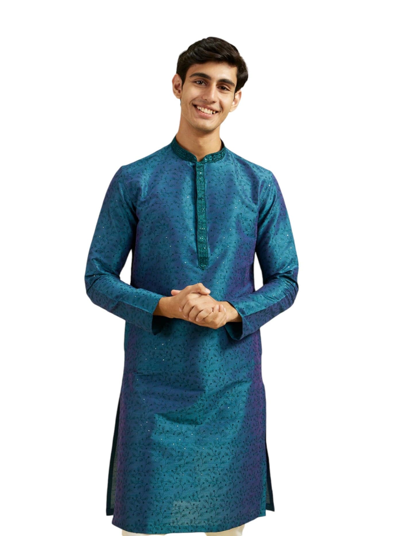 DIWAS BY MANYAVAR Men's Art Silk Embroidered|Sequined Kurta (Green,L)