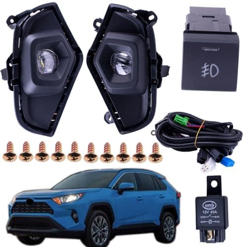 Prefer Warehouse One Set Fog Light Lamps + Covers + Switch + Brackets + Wiring Compatible With Toyota RAV4 2019-2024 Replaces TO1038223 TO1039223 TO1038225 TO1039225 TO2593142 TO2592142 (LED), BLACK