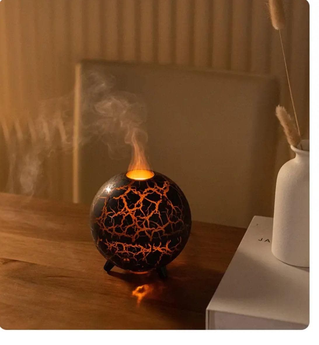 Asian 200ML 3D Fire Flame Planet Essential Oil fire Diffuser Humidifier works USB with 7 Cracked Colour changing Led Light Cool Mist Mini Portable Diffuser for Home Office Bedroom Spa Gyms