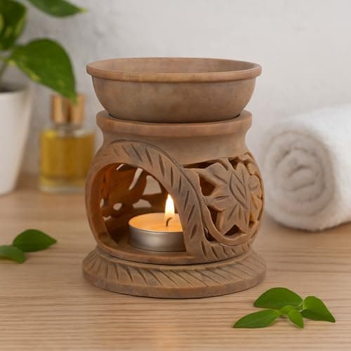 Pure Source India Stoneware Soapstone Oil Diffuser (3 x 3 x 3.5 inch, Brown)
