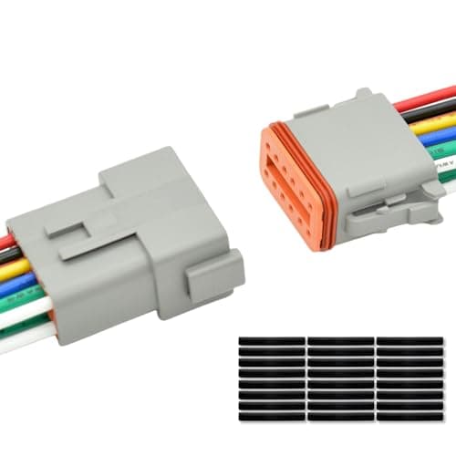 ALFOCI 1 Set 12 Pin DT Deustch Waterproof Automotive Electrical Butt Connector with 16AWG 40105 600V Wires and Heat Shrink Tubes Connectors Kit for Car Truck Boat F 12Pin Wiring 1Pair