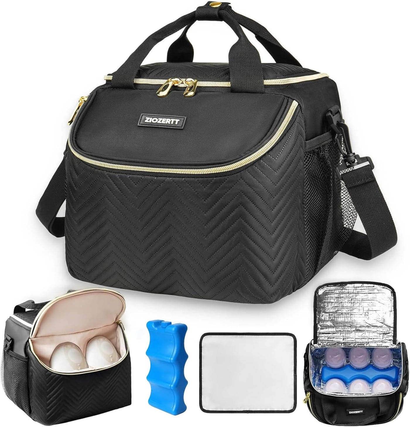 Wearable Breast Pump BagBreastmilk Cooler Travel Bag Compatible with MomcozyWillowMedelaElvie Breast Pump with Ice Pack and Water Resistent Mat for 6 Baby Bottles Up to 9 OunceBlack