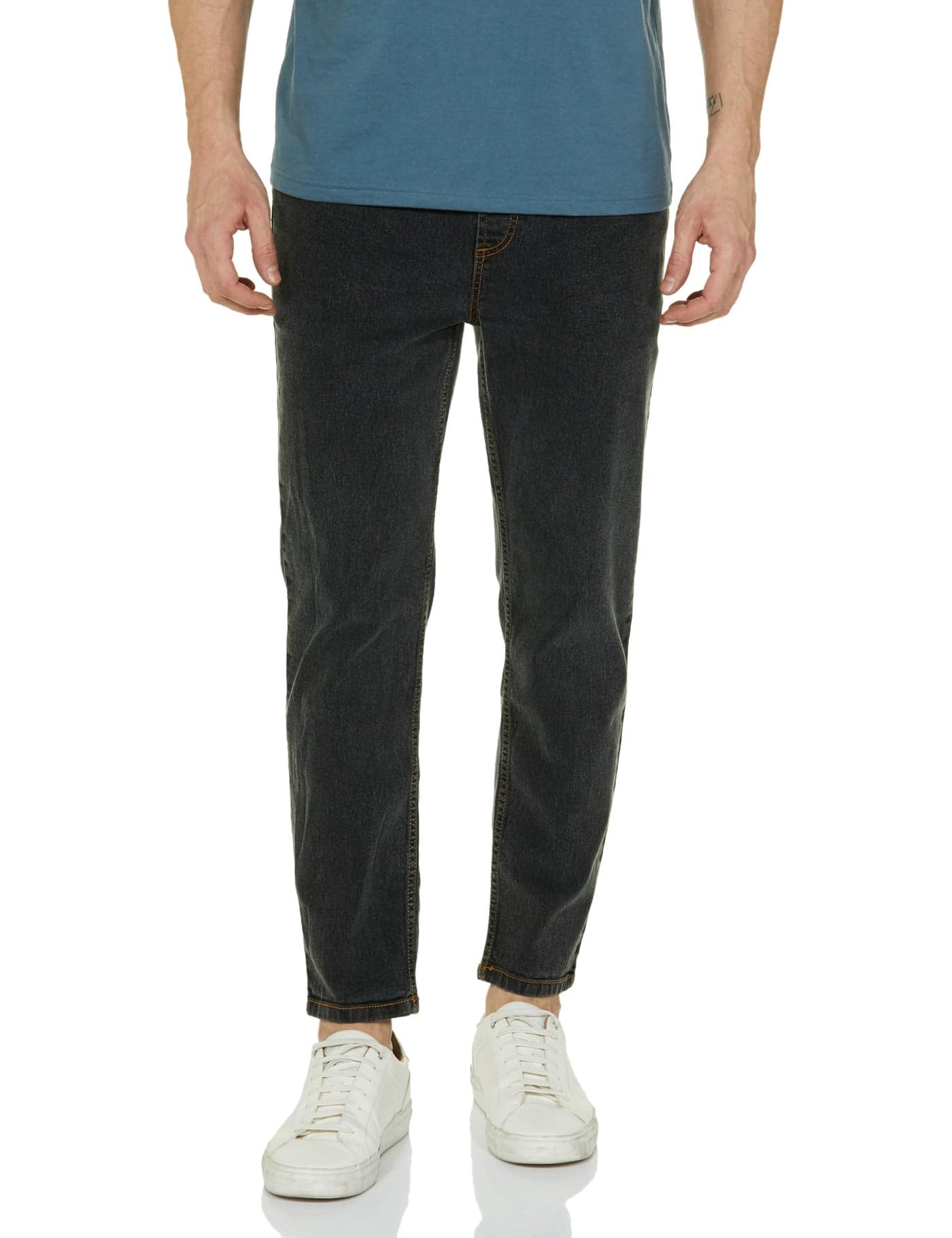 INKD Men's Jogger Jeans - Mid-Rise | Cotton Blend | Stretchable Fabric| Elasticated Waistband | Classic 5 Pocket Styling (Graphite, 32)