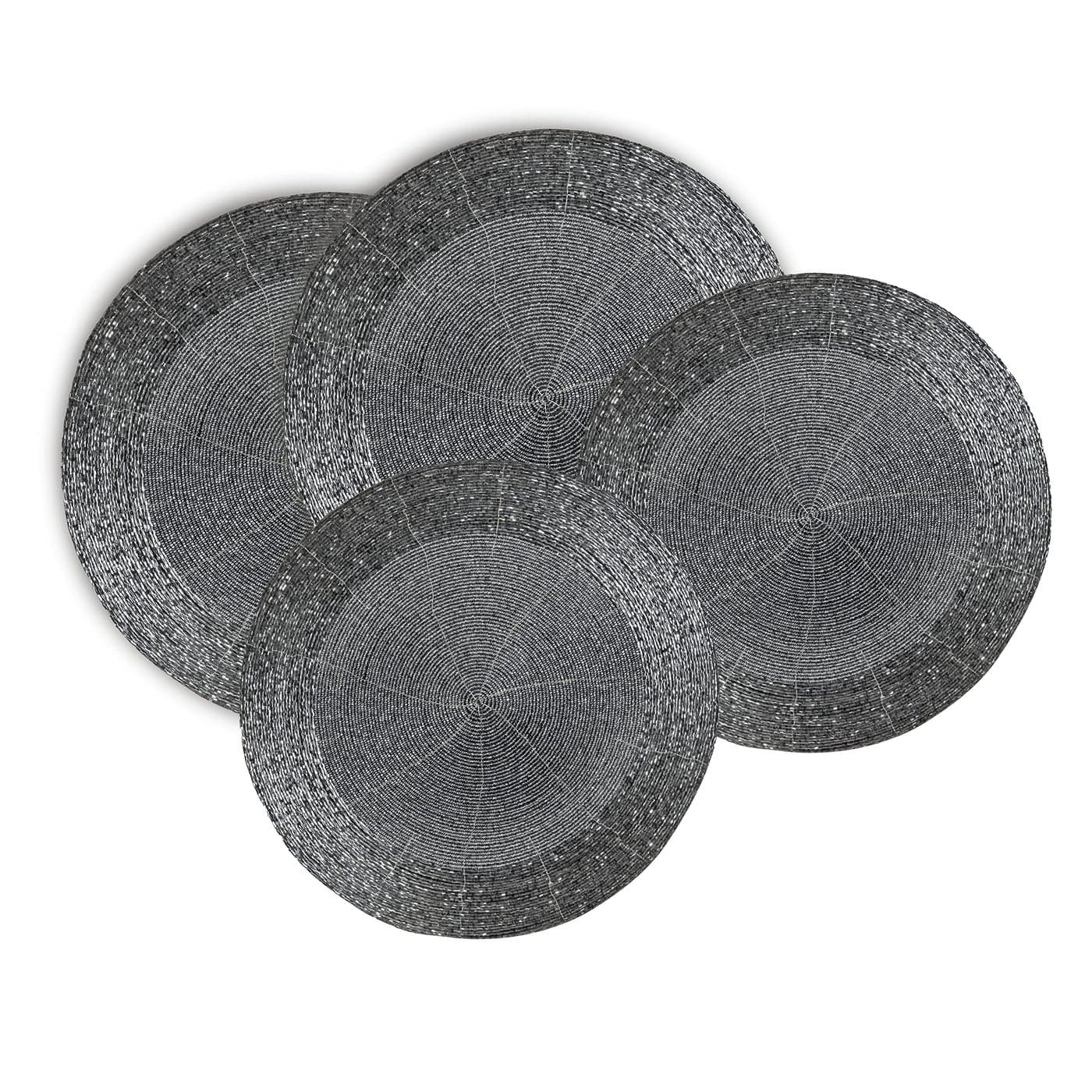 Lightnpro Beaded Placemats Set of 4 Round Table Chargers Handmade Rustic Glam Dining Table Mats Elegant Silver Decorative Placemats for Holidays Parties Special Events 13 Inch Mercury