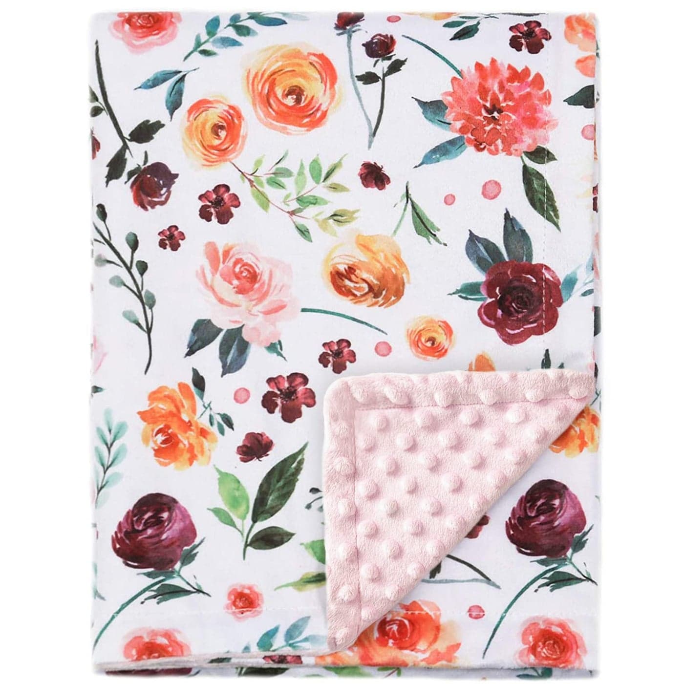 BORITAR Baby Blanket for Girls Super Soft Double Layer Minky with Dotted Backing Receiving Blanket with Elegant Floral Multicolor Printed Blanket 30 x 40 Inch75x100cm