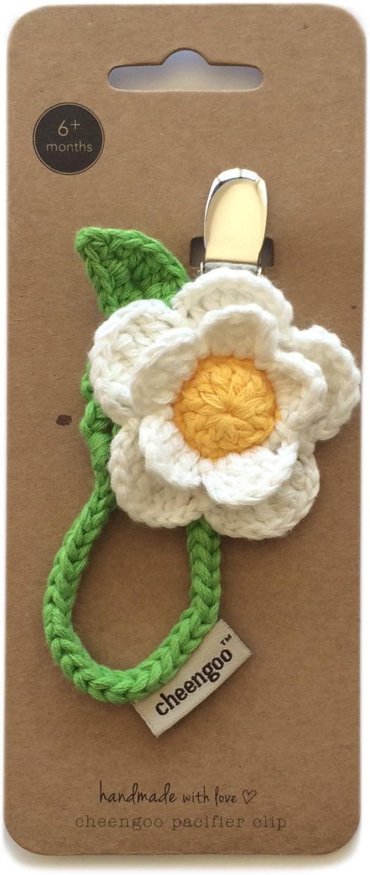Organic Hand Crocheted Pacifier Clip Daisy