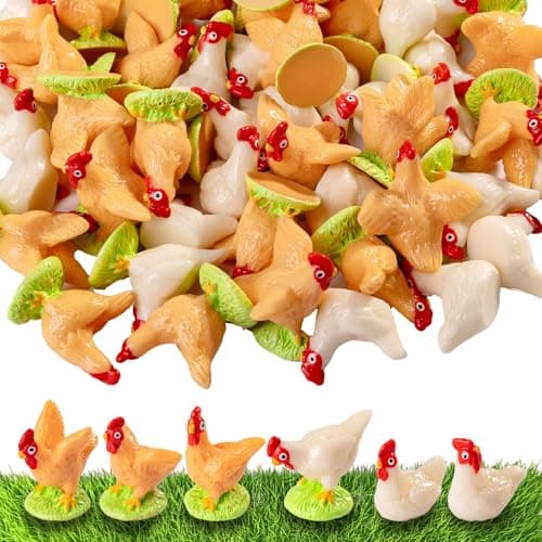 Teenzee Easter Mini Chicken 60 pcs Mini Resin Chicken Variety Tiny Animals Figures Miniature Little Small Animal Figurines Bulk for Micro Fairy Garden Landscape Accessories Hide Crafts Decor Aquarium
