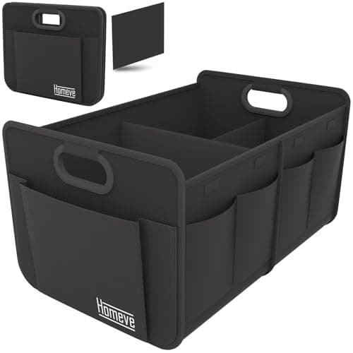 Homeve Trunk Organizer Car Storage Reinforced Handles Collapsible MultiCompartment Foldable Waterproof Sturdy 600D Oxford Polyester For Car SUV MiniVan Black 2 CompartMedium