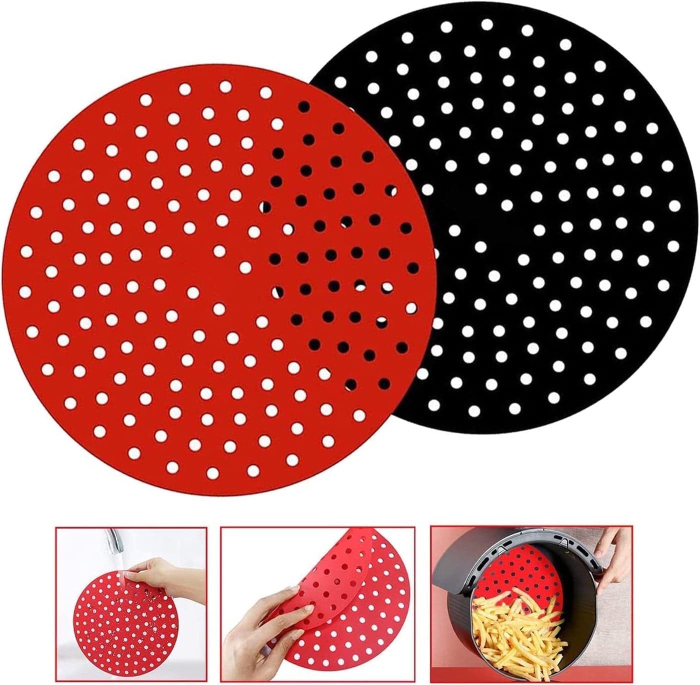 Gopinath Autolink 2 pcs Air Fryer Silicone Liners Round Reusable Silicone Air Fryer Mats NonStick for Air Fryer Basket Replace Parchment Easy Clean Porous