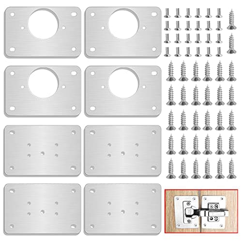 KesaPlan 4Pairs Thick Hinge Repair Plate Kit with Hole for Cabinet, Rust Resistant Stainless Steel Plate Repair Brackets, Easy Installation Hinges with Mounting Screws Fixing for Kitchen Cupboard Door