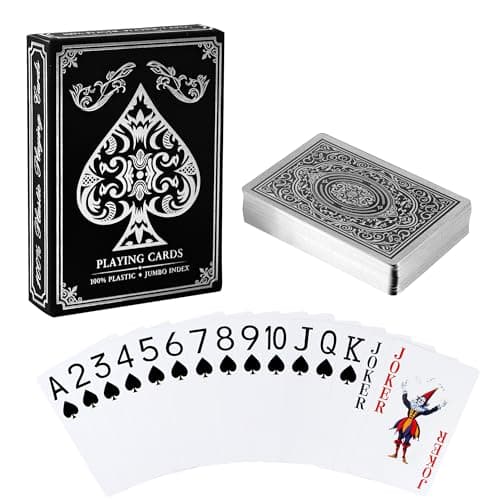 Plastic Playing Cards Waterproof Cards Deck of Cards Large Print Playing Cards for Adults Seniors Premium Poker Card for Blackjack Euchre Canasta Go Fish Card Games Silver